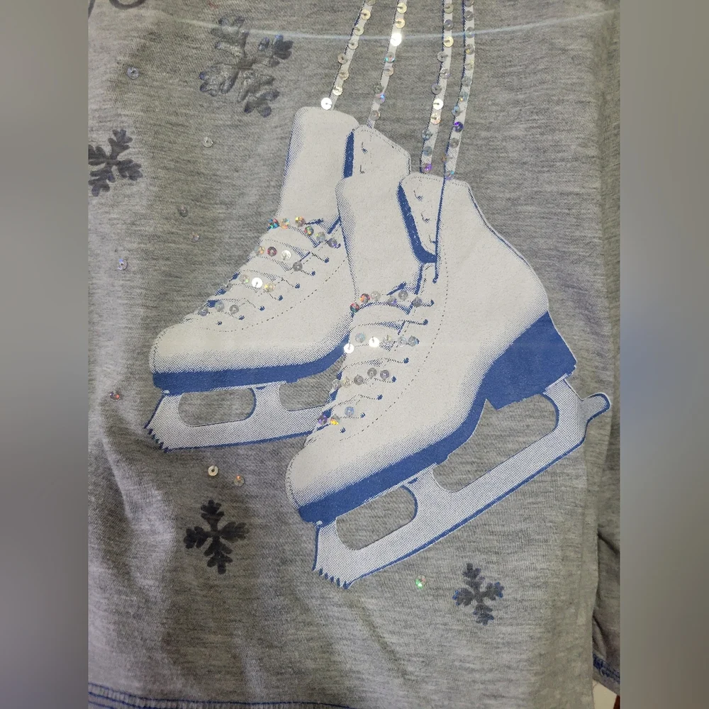Justice Gray Shirt with Sequin Ice Skates Detail 10